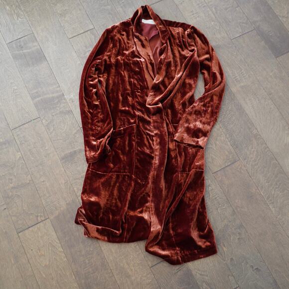 4 Love And Liberty Long Sleeve Pullover Silk Robe Maroon Womens Size Small - Picture 2 of 5